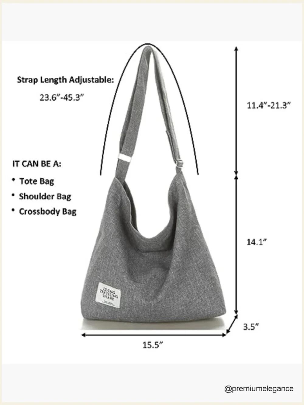 Retro Large Canvas Hobo Crossbody Handbag Casual Tote